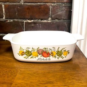 Vintage Corning ware small casserole with L’echalote vegetable print